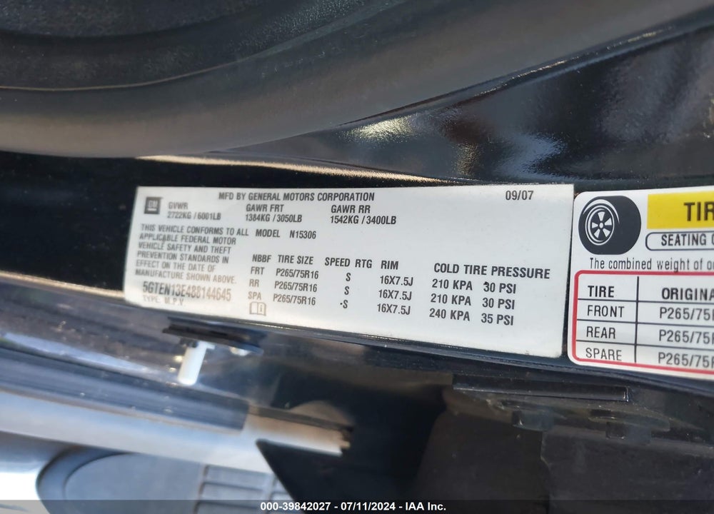 2008 HUMMER H3 SUV VIN: 5GTEN13E488144645