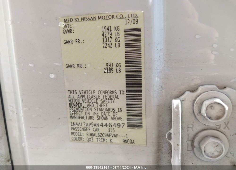 2010 NISSAN ALTIMA 2.5 S VIN: 1N4AL2AP9AN446497