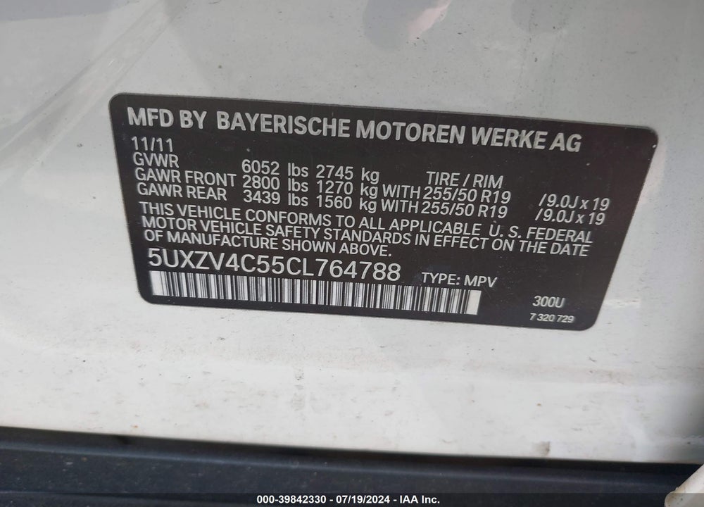 2012 BMW X5 XDRIVE35I/XDRIVE35I PREMIUM/XDRIVE35I SPORT ACTIVITY VIN: 5UXZV4C55CL764788