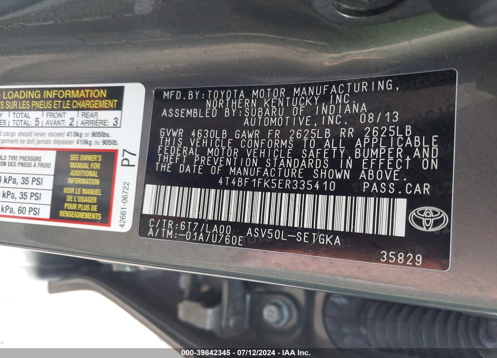 2014 TOYOTA CAMRY XLE VIN: 4T4BF1FK5ER335410