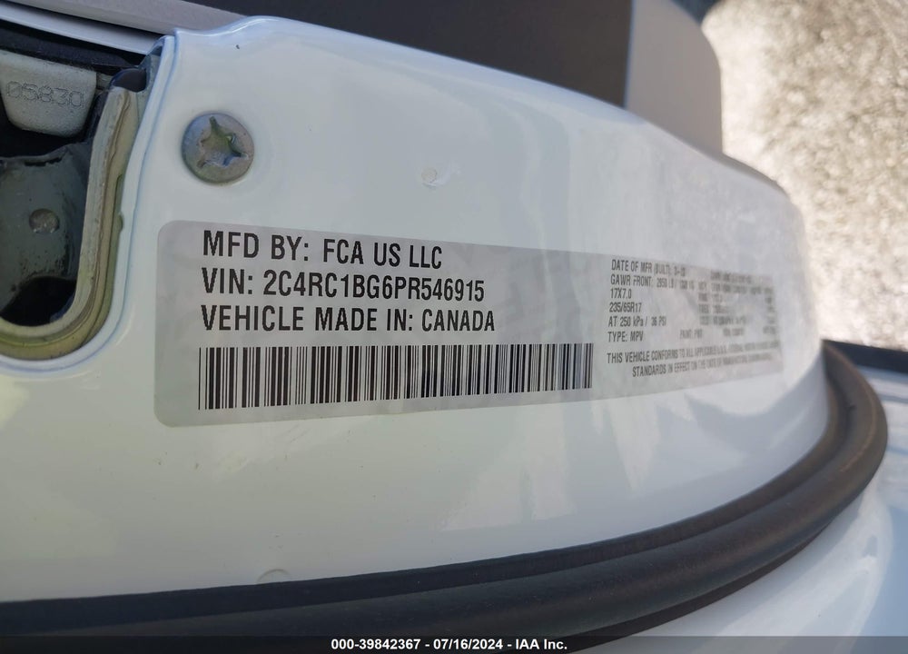 2023 CHRYSLER PACIFICA TOURING L VIN: 2C4RC1BG6PR546915