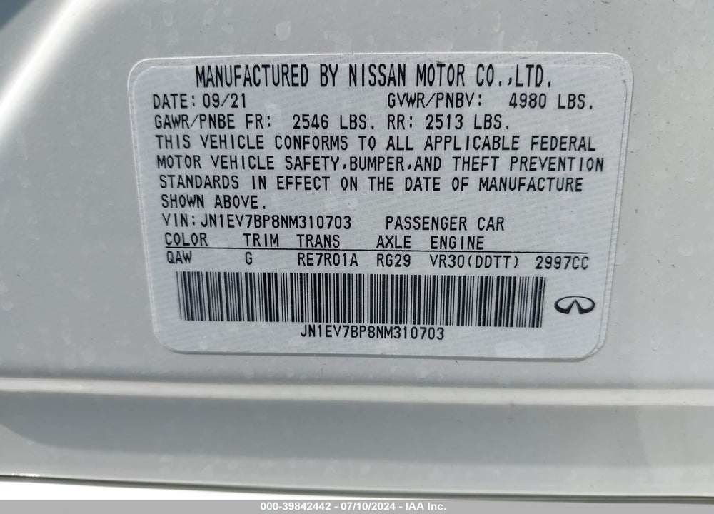 2022 INFINITI Q50 LUXE VIN: JN1EV7BP8NM310703