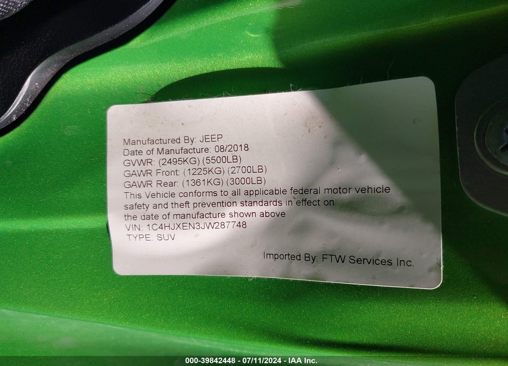 2018 JEEP WRANGLER UNLIMITED SAHARA VIN: 1C4HJXEN3JW287748