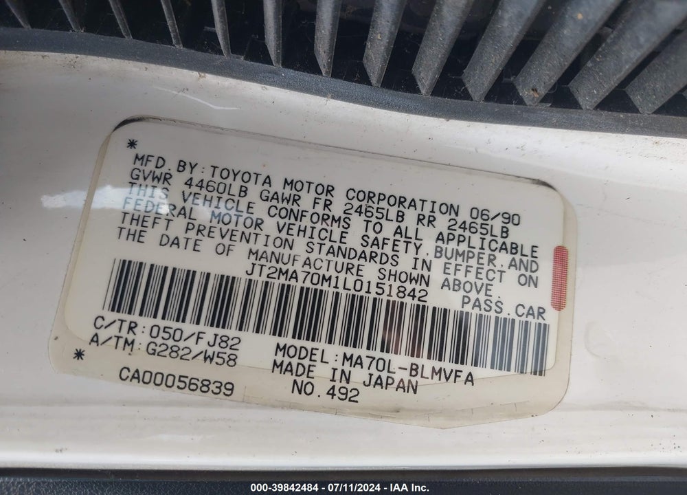 1990 TOYOTA SUPRA VIN: JT2MA70M1L0151842