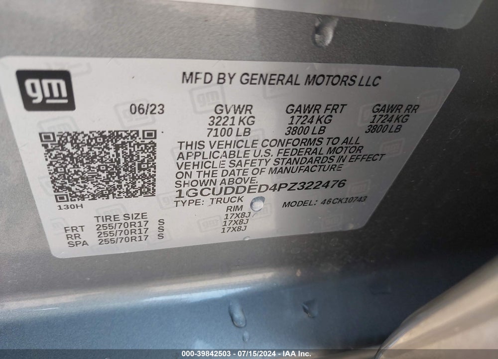 2023 CHEVROLET SILVERADO 1500 4WD STANDARD BED LT VIN: 1GCUDDED4PZ322476