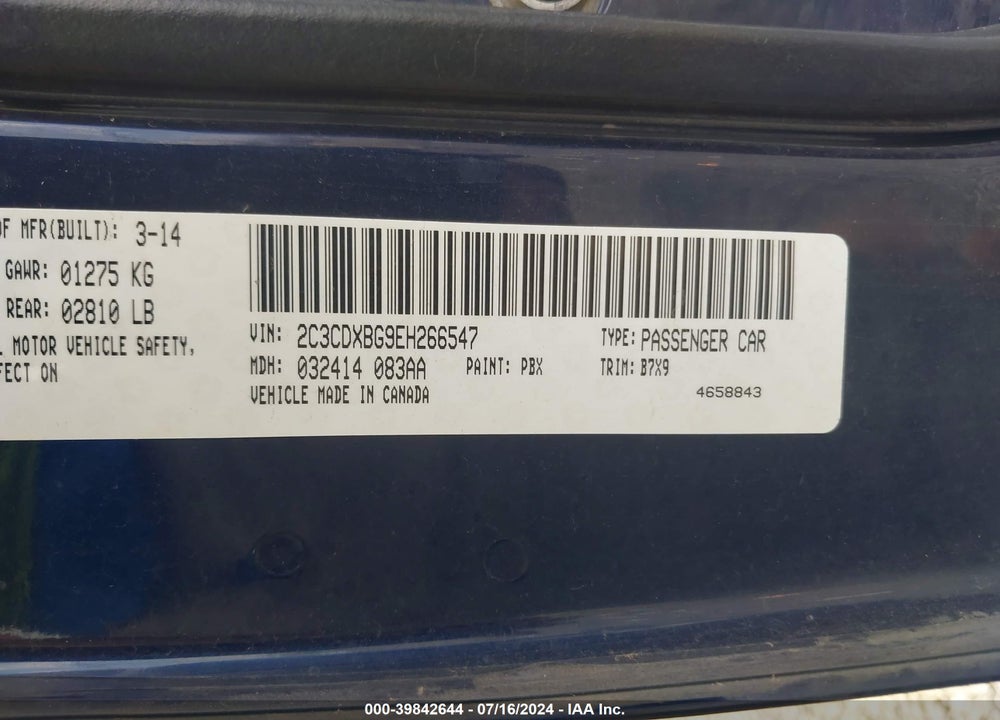 2014 DODGE CHARGER VIN: 2C3CDXBG9EH266547