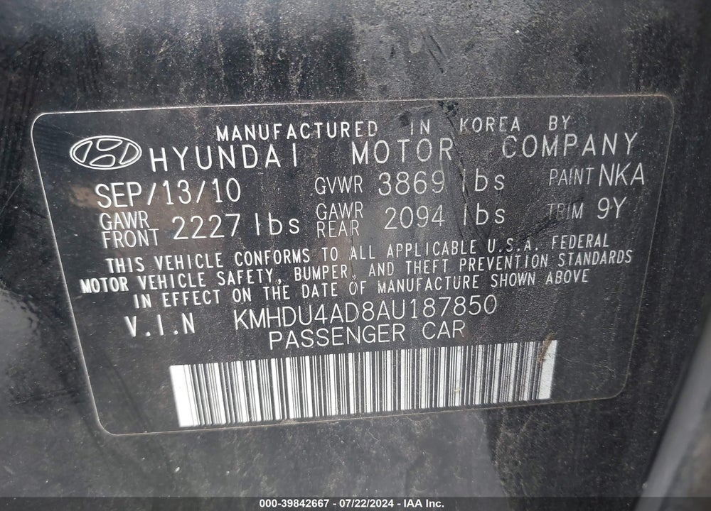 2010 HYUNDAI ELANTRA GLS VIN: KMHDU4AD8AU187850