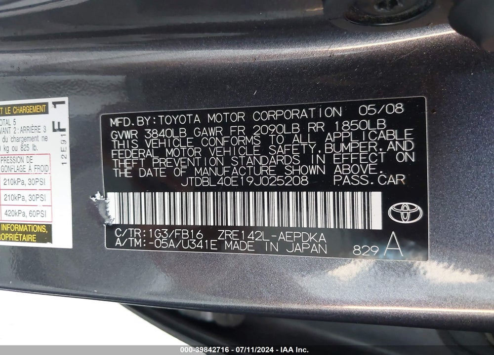 2009 TOYOTA COROLLA LE VIN: JTDBL40E19J025208