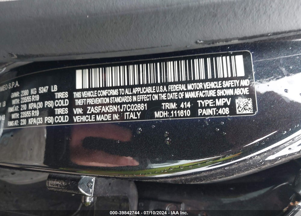 2018 ALFA ROMEO STELVIO TI AWD VIN: ZASFAKBN1J7C02681