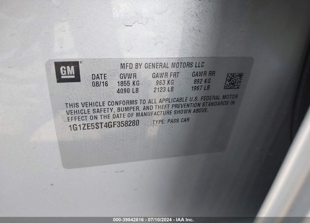 2016 CHEVROLET MALIBU 1LT VIN: 1G1ZE5ST4GF358280