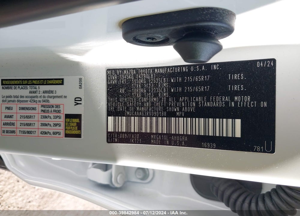 2024 TOYOTA COROLLA CROSS LE VIN: 7MUCAAAG3RV090188