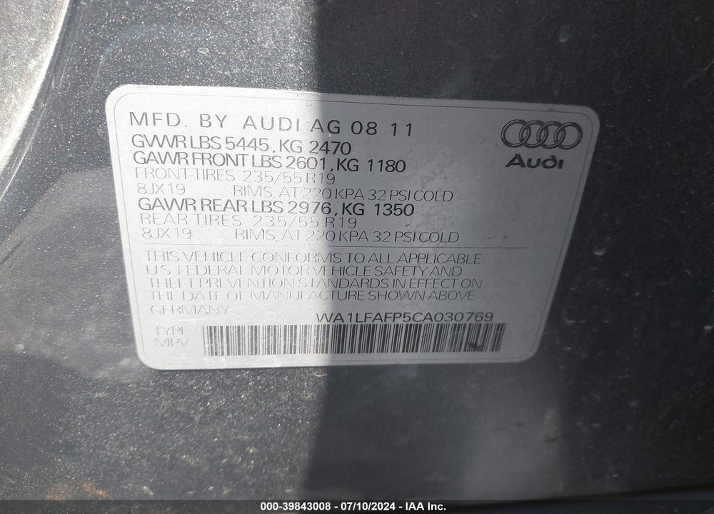 2012 AUDI Q5 2.0T PREMIUM VIN: WA1LFAFP5CA030769