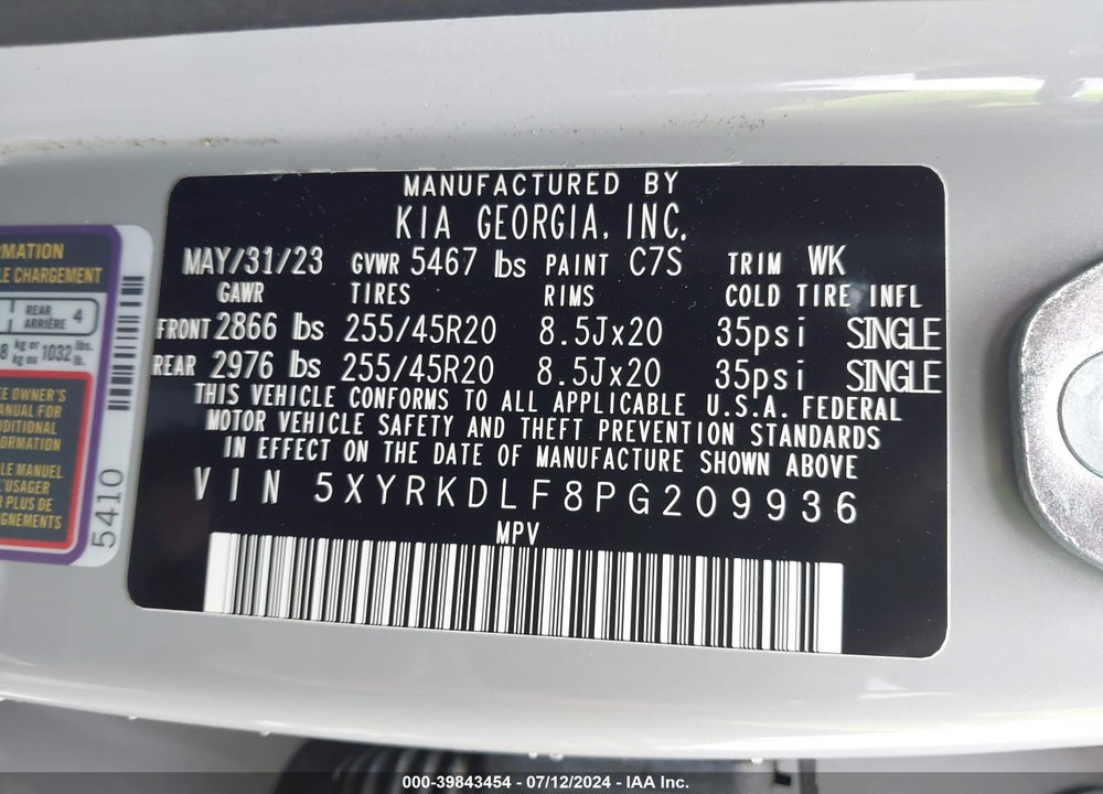 2023 KIA SORENTO VIN: 5XYRKDLF8PG209936
