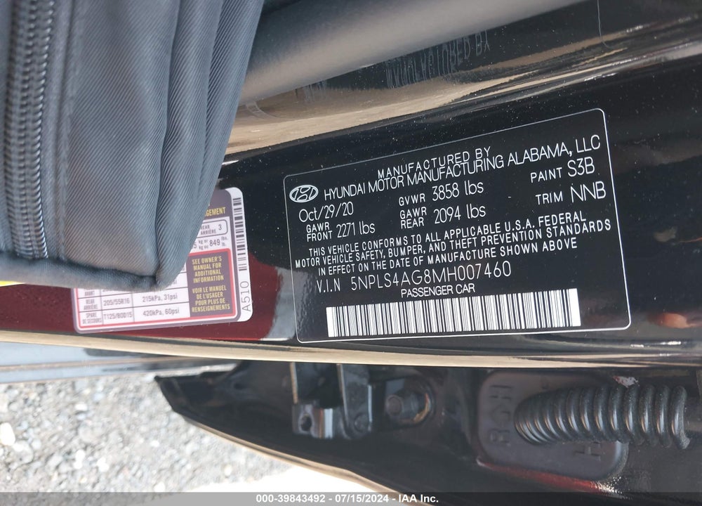 2021 HYUNDAI ELANTRA SEL VIN: 5NPLS4AG8MH007460
