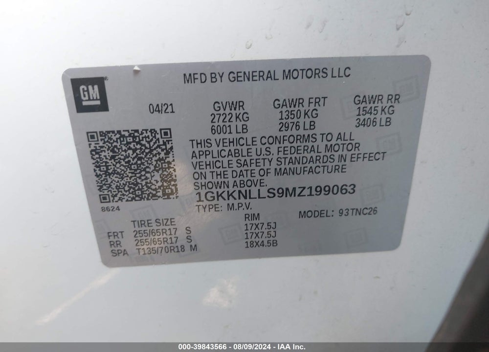 2021 GMC ACADIA AWD AT4 VIN: 1GKKNLLS9MZ199063