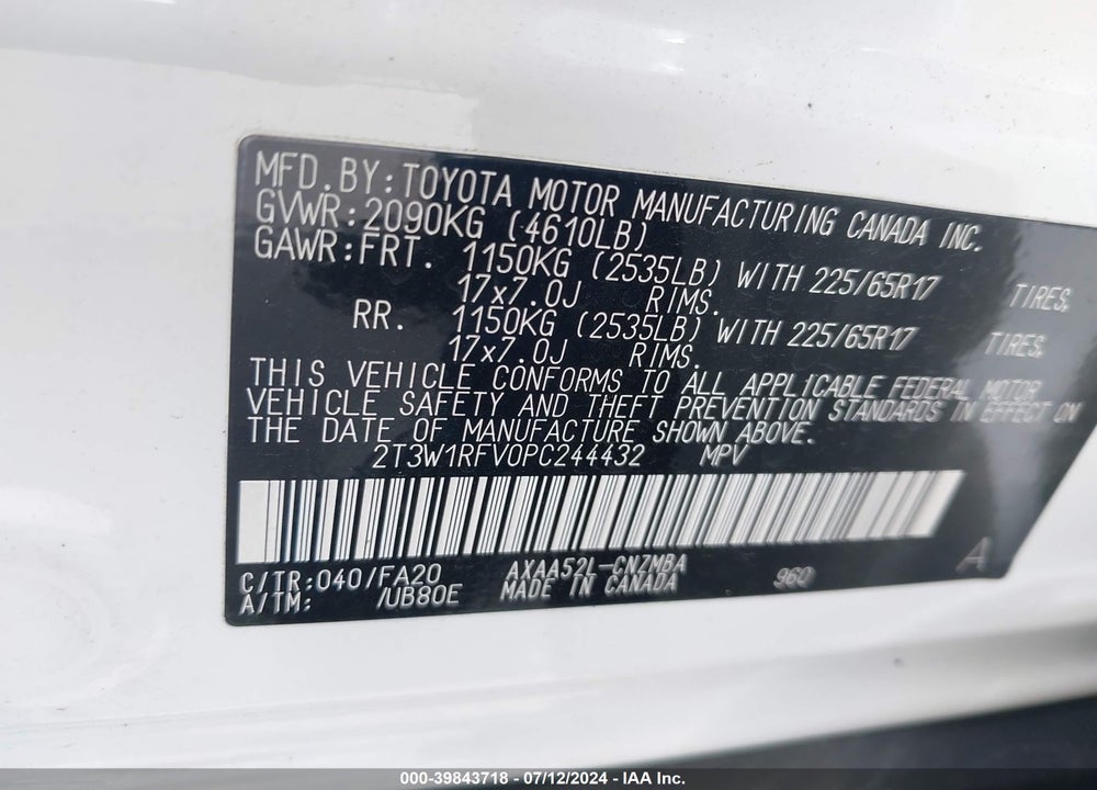 2023 TOYOTA RAV4 XLE VIN: 2T3W1RFV0PC244432