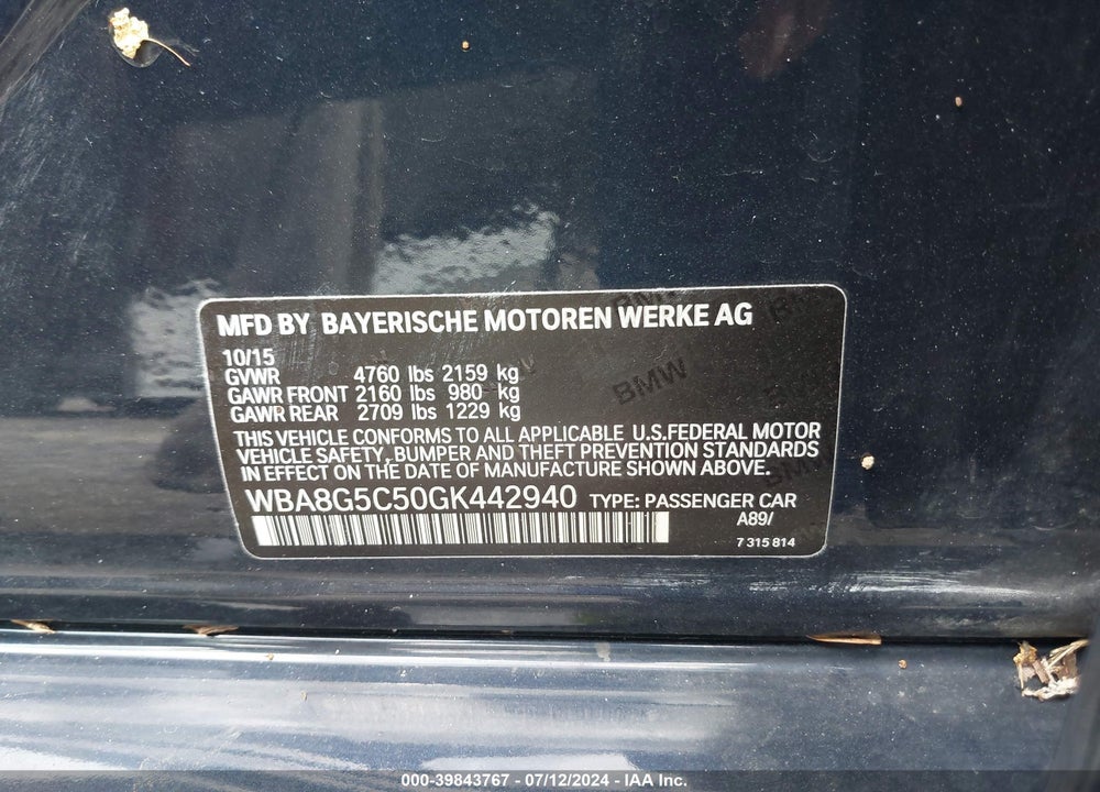 2016 BMW 328I XDRIVE VIN: WBA8G5C50GK442940
