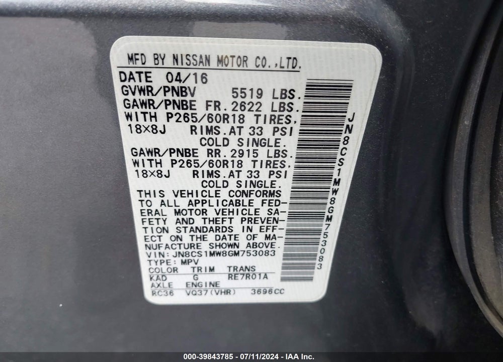 2016 INFINITI QX70 VIN: JN8CS1MW8GM753083