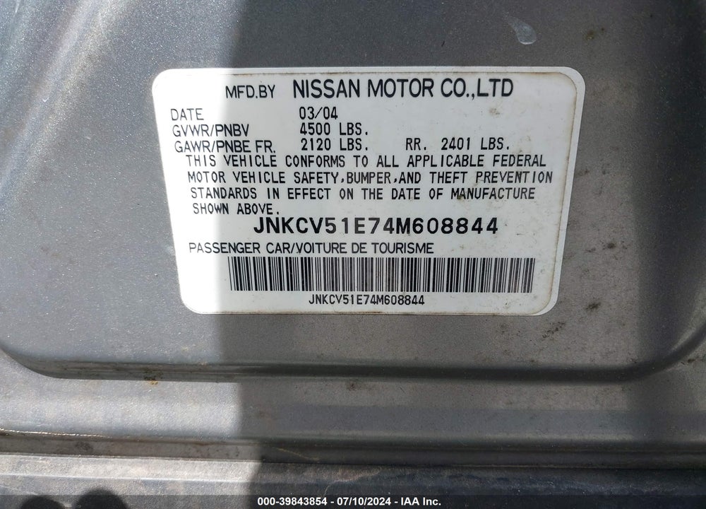 2004 INFINITI G35 VIN: JNKCV51E74M608844