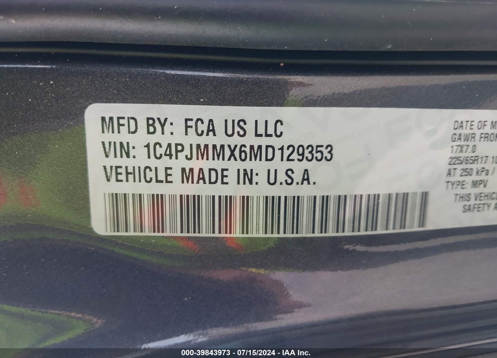 2021 JEEP CHEROKEE VIN: 1C4PJMMX6MD129353