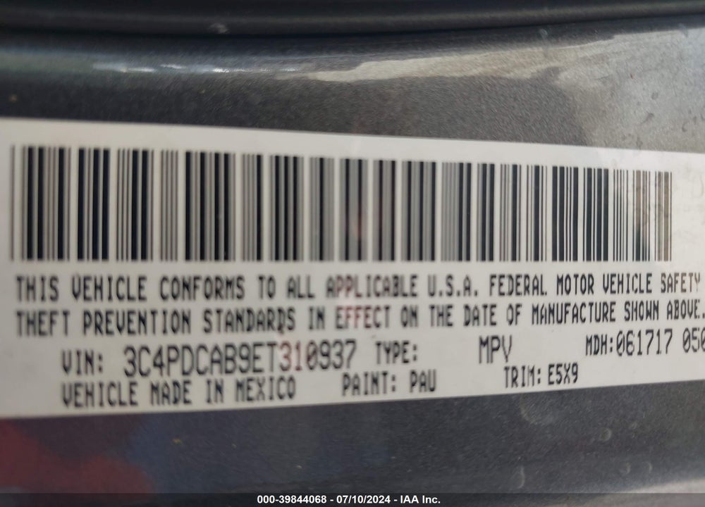 2014 DODGE JOURNEY AMERICAN VALUE PKG VIN: 3C4PDCAB9ET310937
