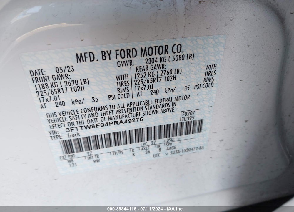 2023 FORD MAVERICK XL VIN: 3FTTW8E94PRA49276