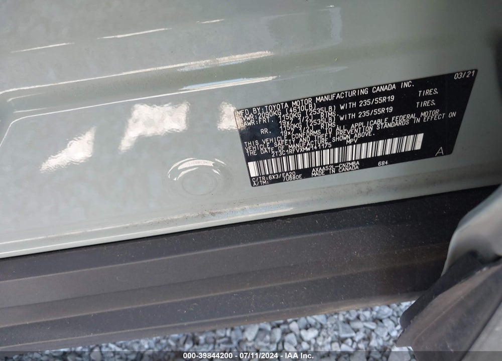 2021 TOYOTA RAV4 VIN: 2T3C1RFVXMW141175