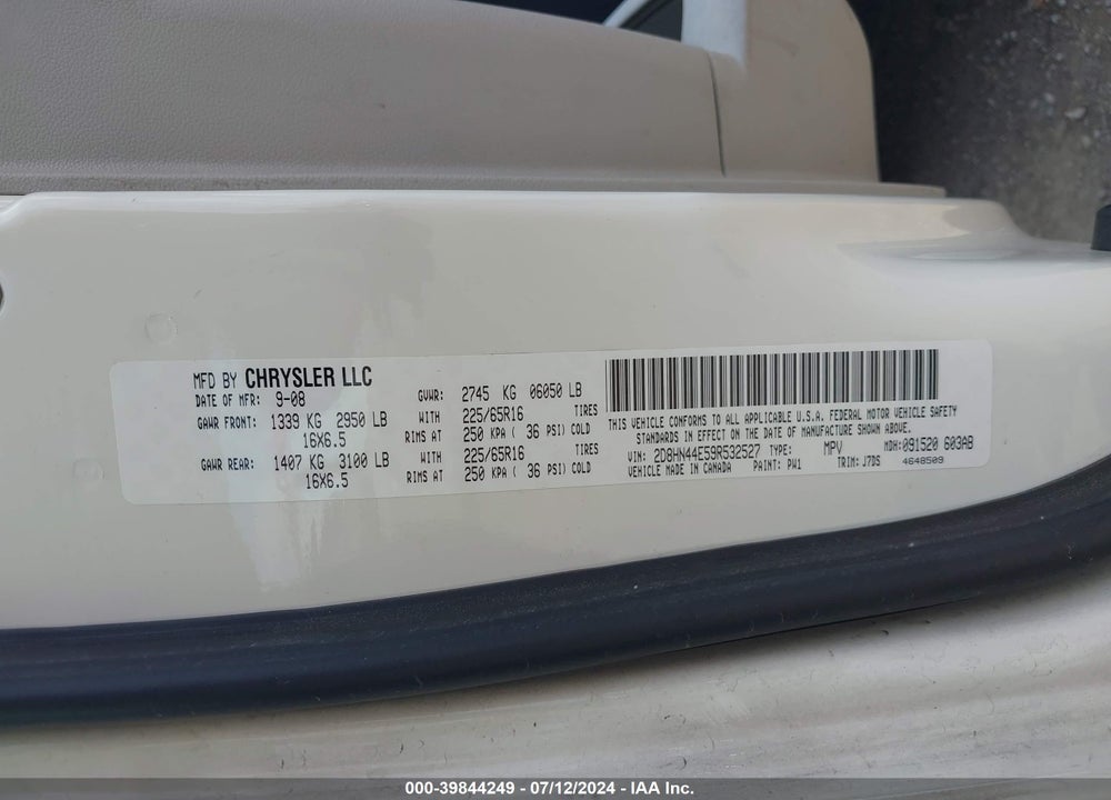 2009 DODGE GRAND CARAVAN SE VIN: 2D8HN44E59R532527