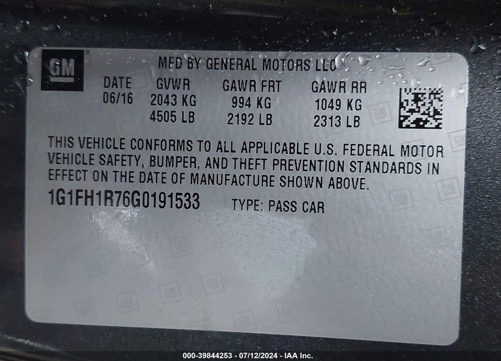 2016 CHEVROLET CAMARO 2SS VIN: 1G1FH1R76G0191533
