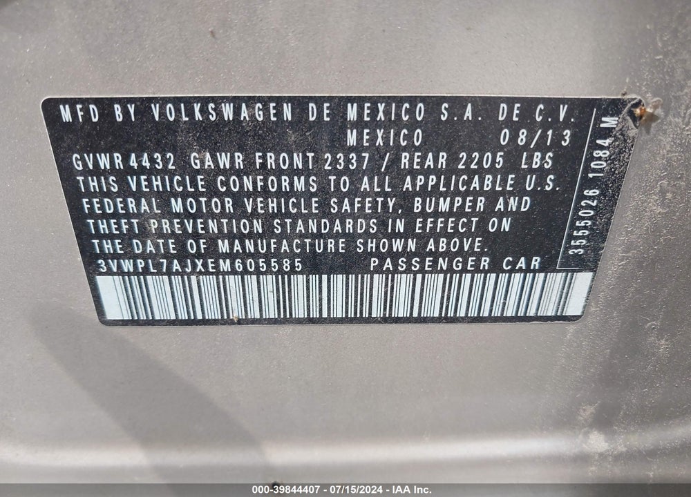 2014 VOLKSWAGEN JETTA SPORTWAGEN 2.0L TDI VIN: 3VWPL7AJXEM605585