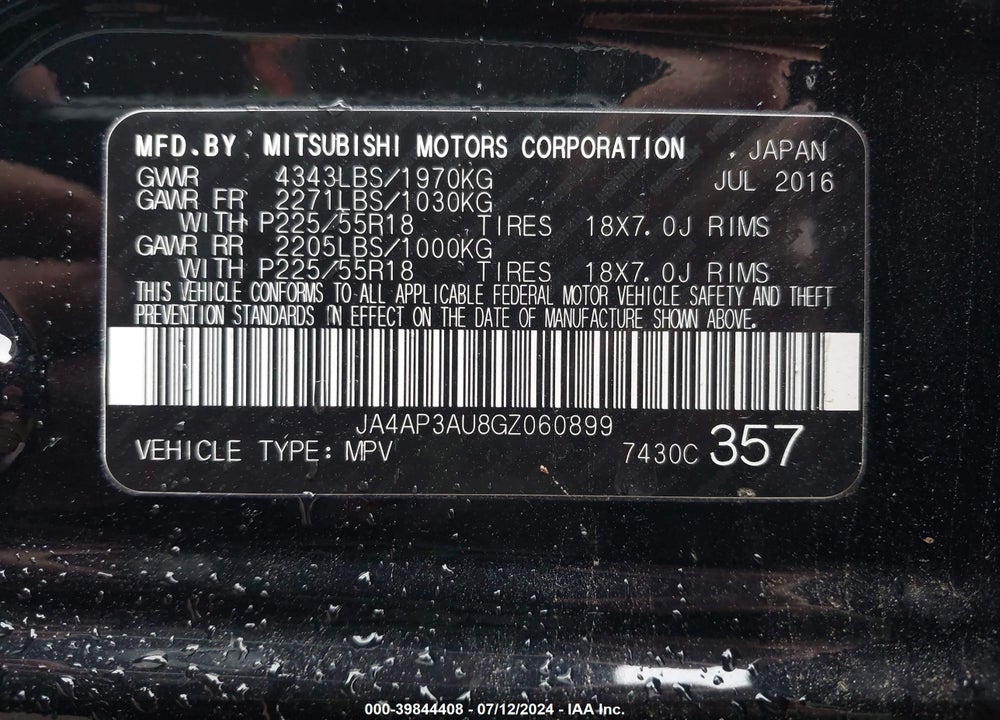2016 MITSUBISHI OUTLANDER SPORT 2.0 ES VIN: JA4AP3AU8GZ060899