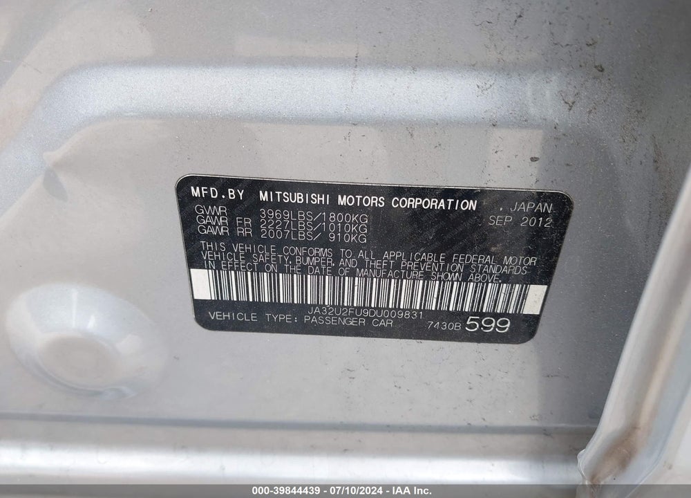 2013 MITSUBISHI LANCER ES VIN: JA32U2FU9DU009831
