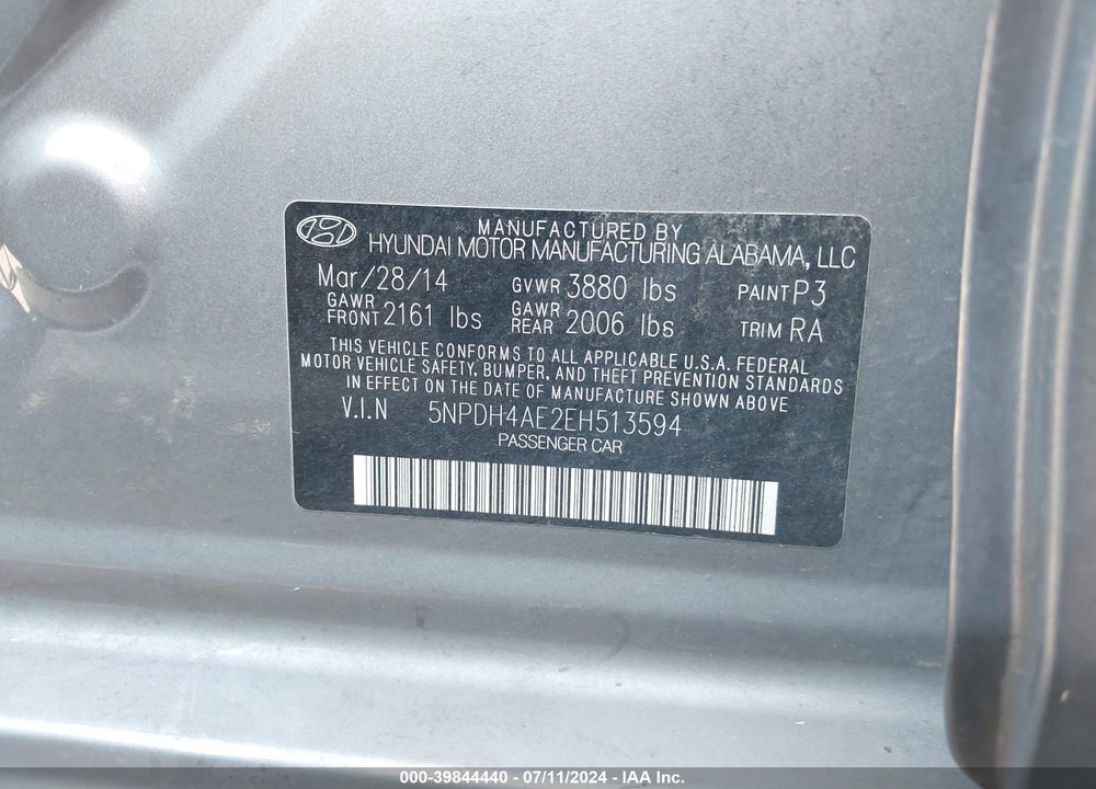 2014 HYUNDAI ELANTRA SE VIN: 5NPDH4AE2EH513594