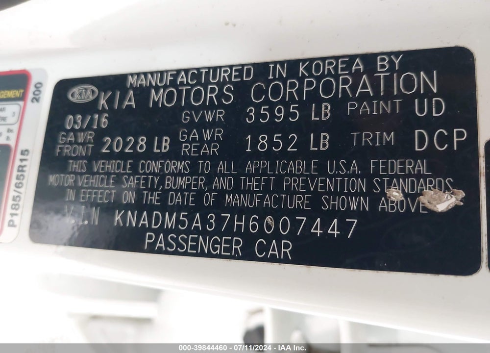 2017 KIA RIO LX VIN: KNADM5A37H6007447