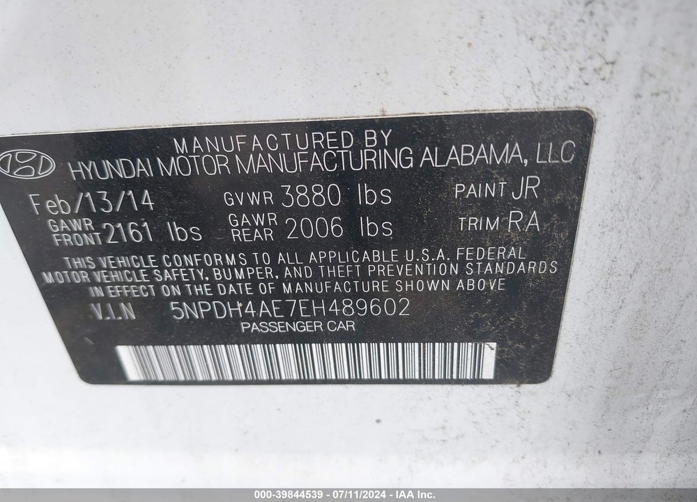 2014 HYUNDAI ELANTRA SE VIN: 5NPDH4AE7EH489602