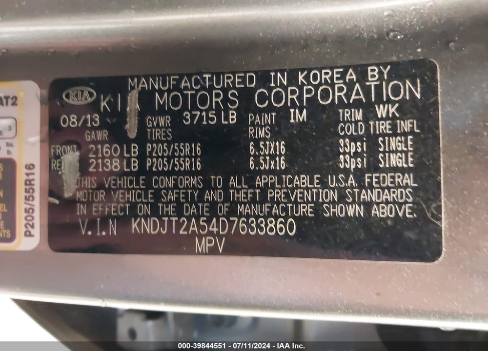 2013 KIA SOUL VIN: KNDJT2A54D7633860
