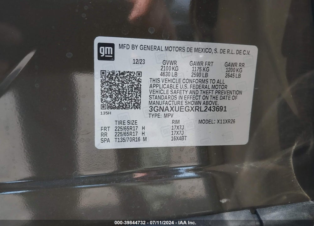 2024 CHEVROLET EQUINOX AWD LT VIN: 3GNAXUEGXRL243691