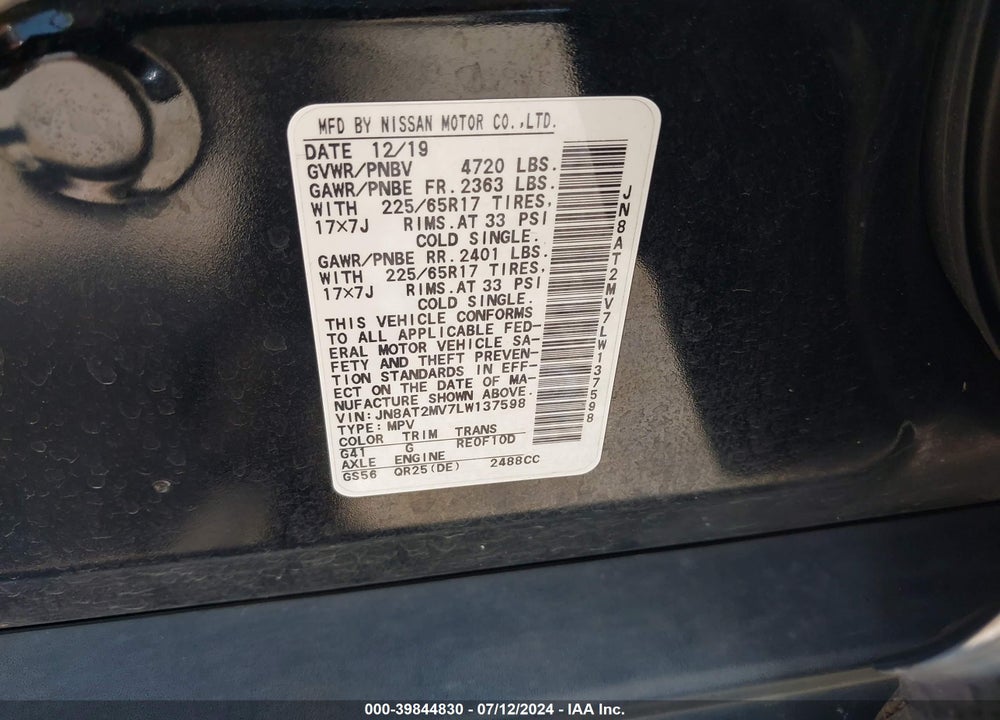 2020 NISSAN ROGUE SV INTELLIGENT AWD VIN: JN8AT2MV7LW137598