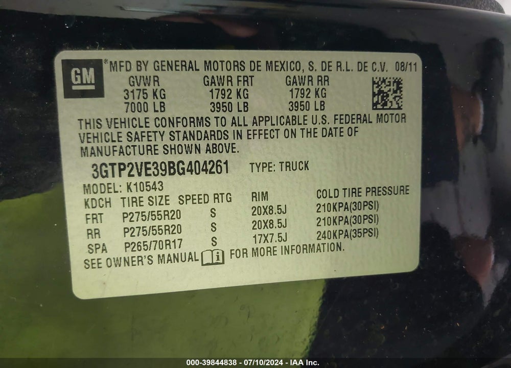 2011 GMC SIERRA 1500 SLE VIN: 3GTP2VE39BG404261