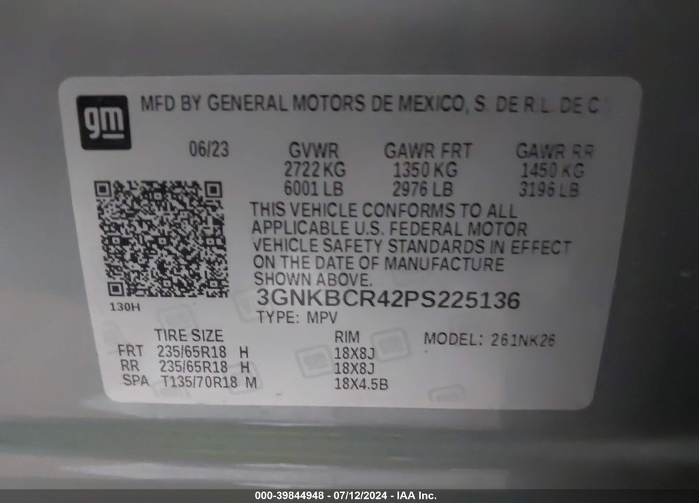 2023 CHEVROLET BLAZER FWD 2LT VIN: 3GNKBCR42PS225136