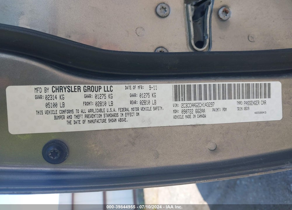 2012 CHRYSLER 300 VIN: 2C3CCAAG2CH143297