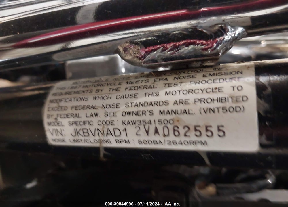 1997 KAWASAKI VN1500 D VIN: JKBVNAD12VA062555