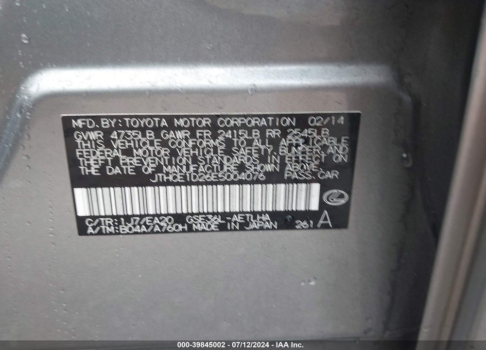 2014 LEXUS IS 350 VIN: JTHCE1D26E5004076