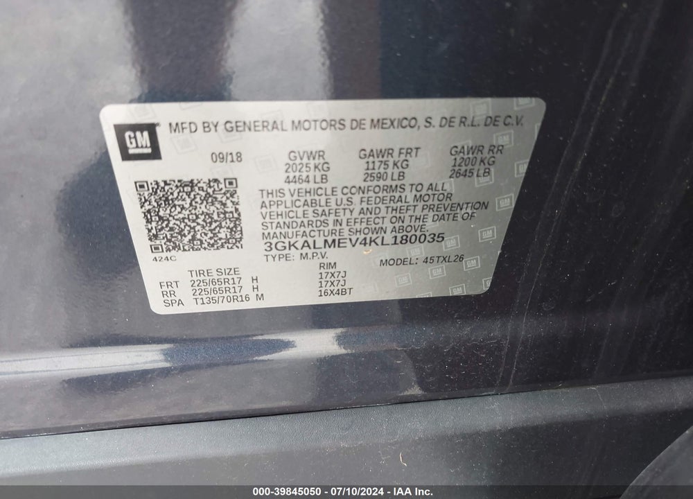 2019 GMC TERRAIN SLE VIN: 3GKALMEV4KL180035