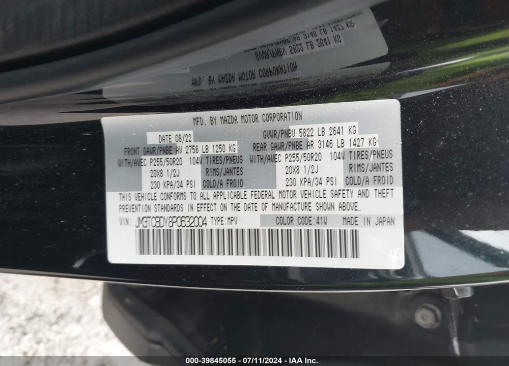 2023 MAZDA CX-9 GRAND TOURING VIN: JM3TCBDY8P0632004