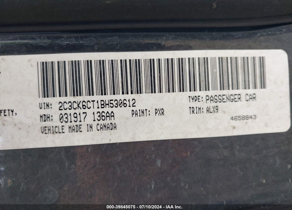 2011 CHRYSLER 300C AWD VIN: 2C3CK6CT1BH530612