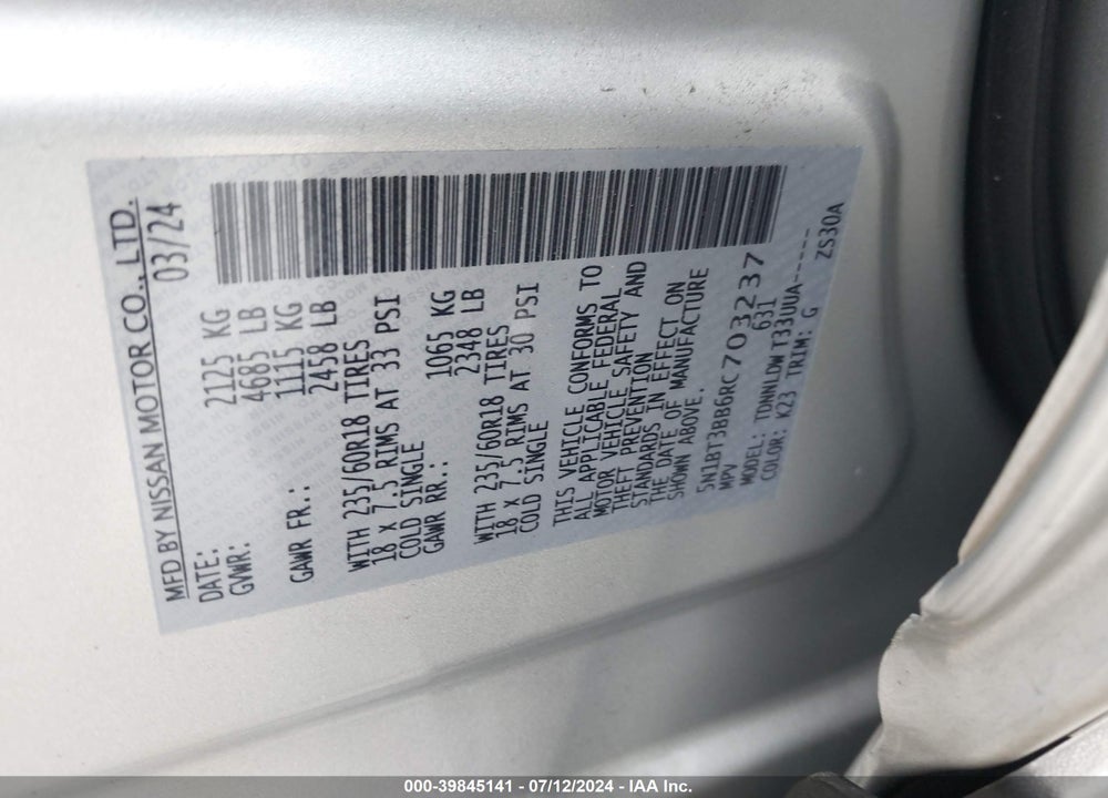 2024 NISSAN ROGUE SV INTELLIGENT AWD VIN: 5N1BT3BB6RC703237