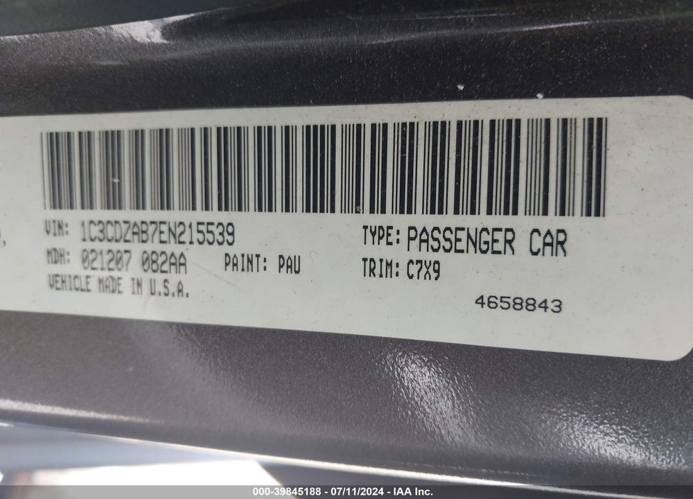 2014 DODGE AVENGER SE VIN: 1C3CDZAB7EN215539