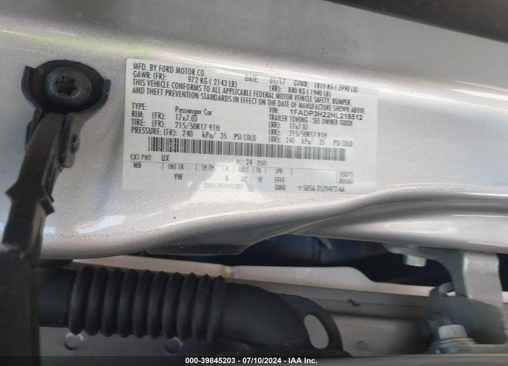 2017 FORD FOCUS SEL VIN: 1FADP3H22HL218512