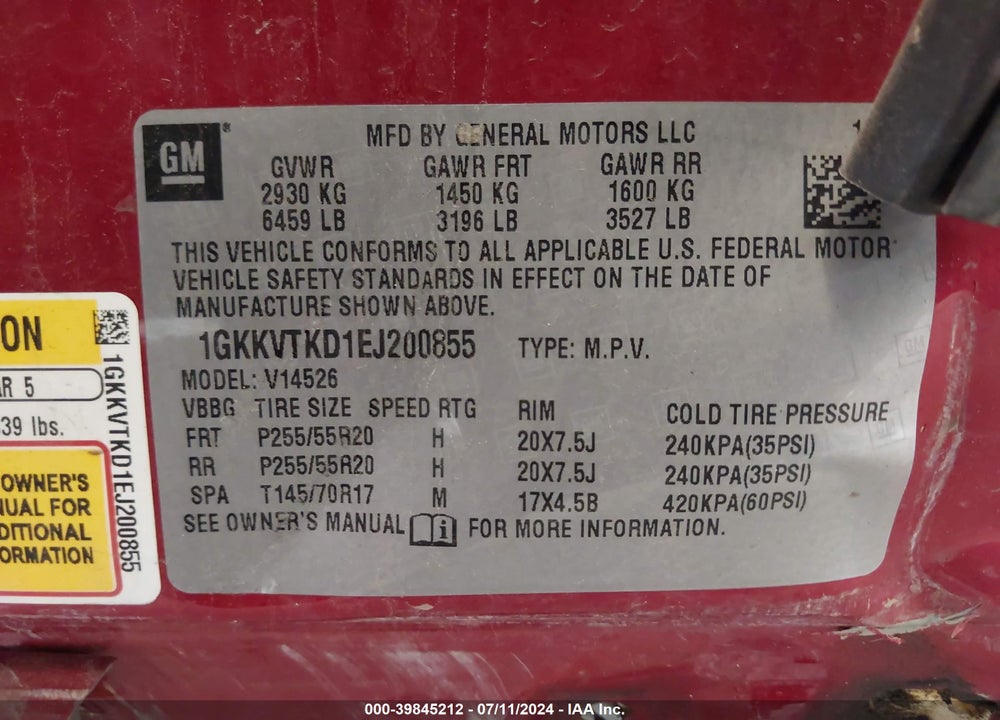 2014 GMC ACADIA DENALI VIN: 1GKKVTKD1EJ200855
